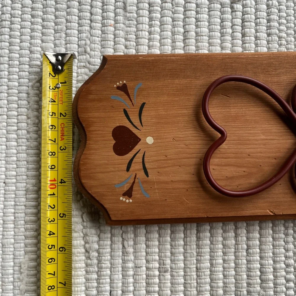 Vintage Folk Art Wood and Metal Heart Wall Sconce Candle Holder Rustic Red